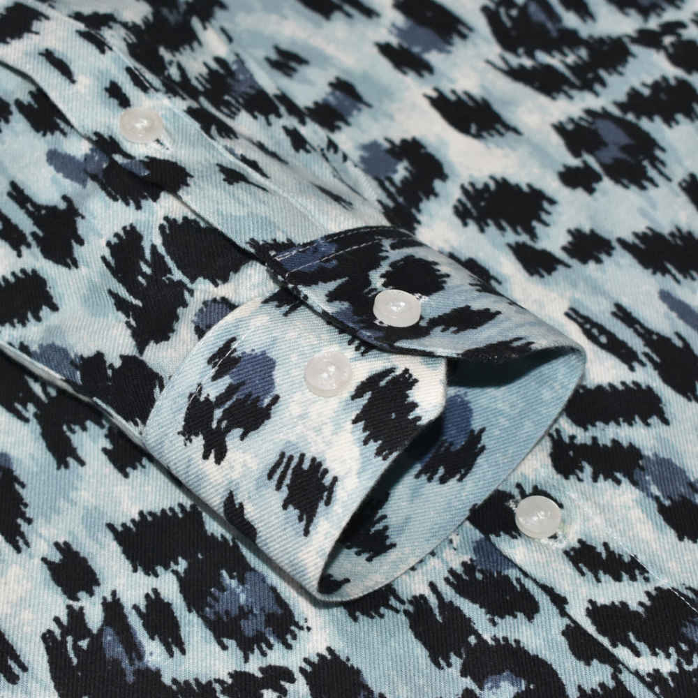 Balmain Sky Blue Leopard Printed Premium Shirt-5