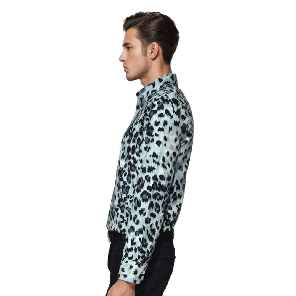 Balmain Sky Blue Leopard Printed Premium Shirt-2