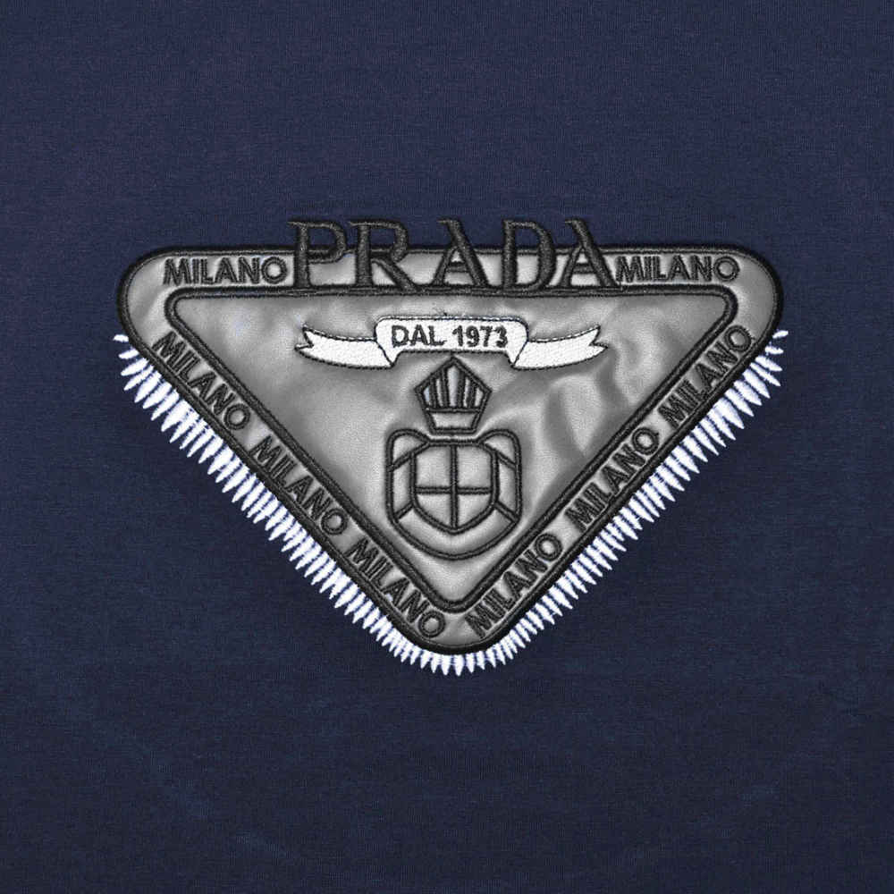Prada Embroidered logo Navy Blue Cotton T-shirt-3