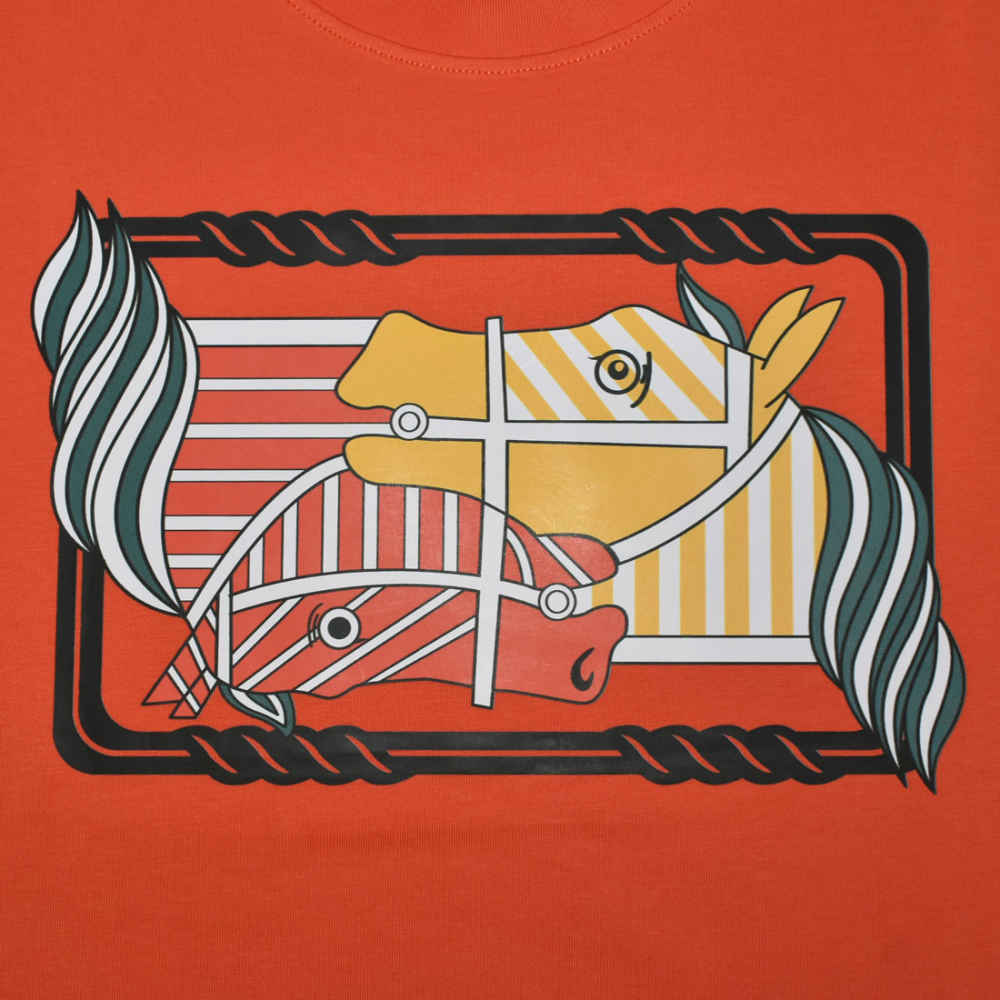 Hermes logo Print Orange Premium Luxury T-shirt-3