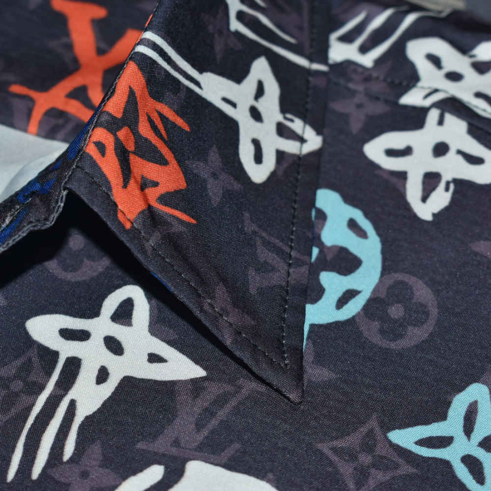Louis Vuitton Black & Orange Premium Quality Half Sleeve Shirt-3