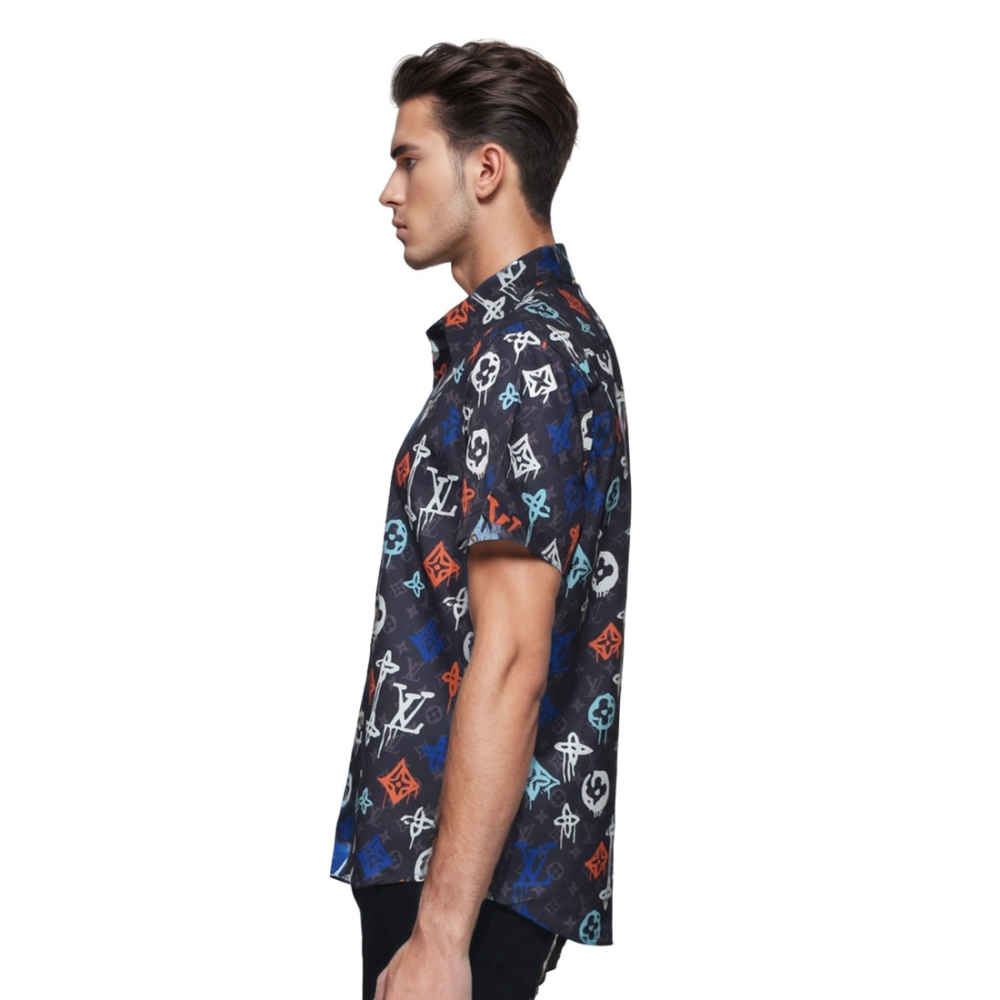 Louis Vuitton Black & Orange Premium Quality Half Sleeve Shirt-2