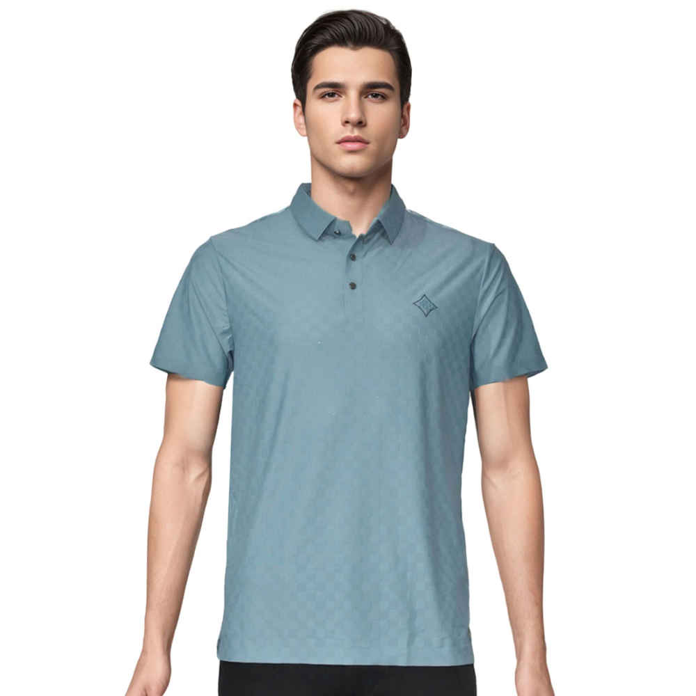 Louis Vuitton Sky Blue Premium Cotton Polo T-shirt-thumb-0