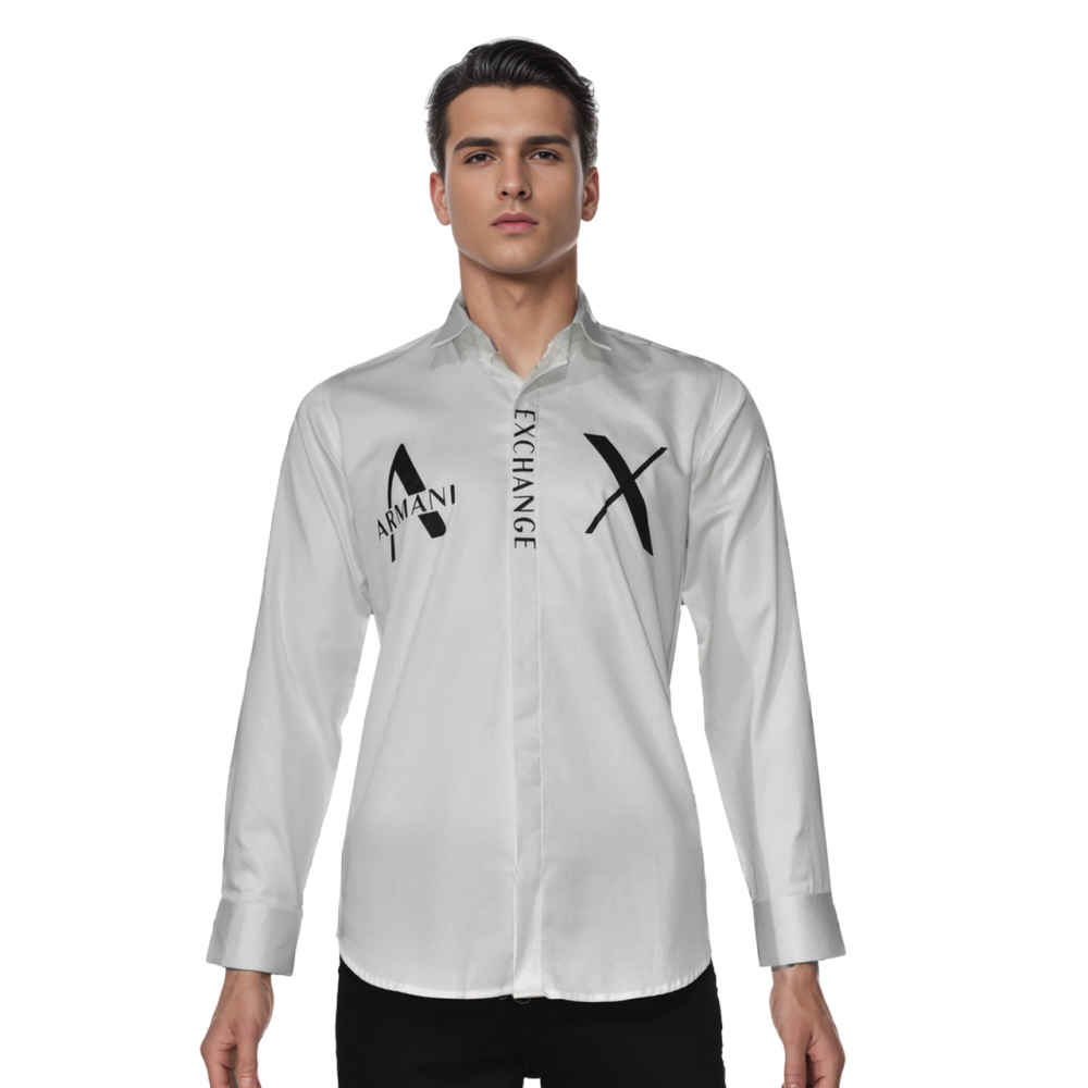 Armani Exchange logo Print White Cotton Shirt-6