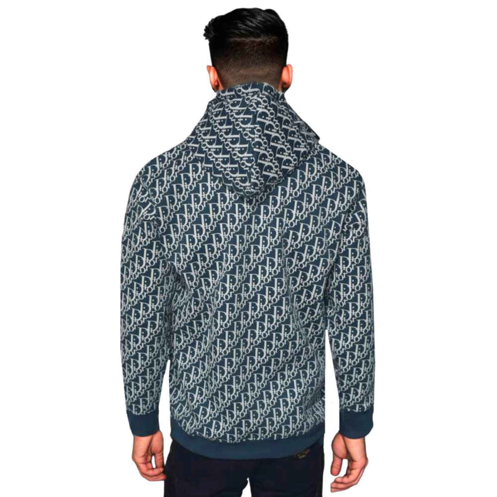 Dior Blue Monogram Printed Premium Hoodie-1