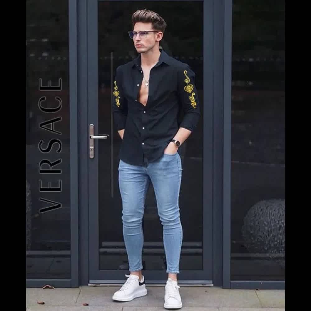 Versace Black Premium Cotton Luxury Shirt-thumb-0