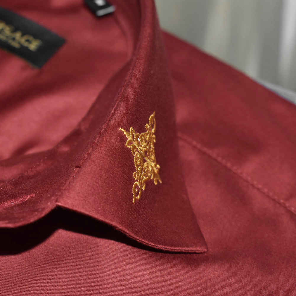 Versace Embroidered Wine Premium Cotton Shirt-6