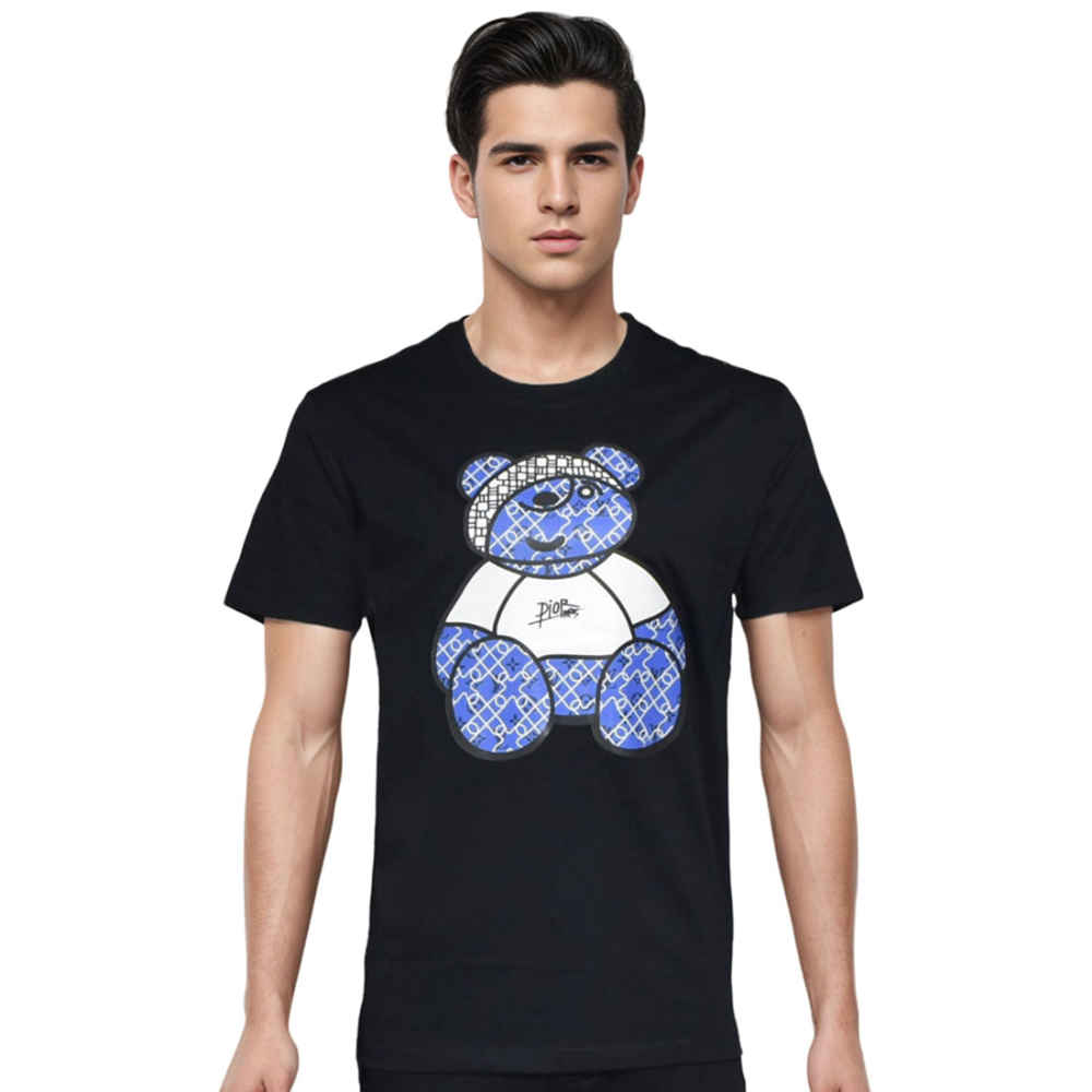 Dior Teddy Print Black Premium Quality T-shirt-thumb-0