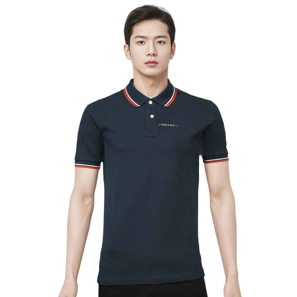 Prada Embossed Logo Blue Premium T-shirt-thumb-0