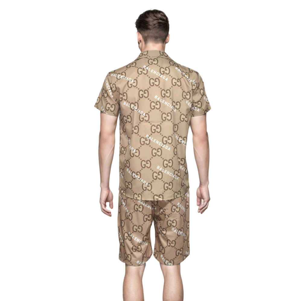 Gucci Brown Premium Quality Men's Logo-Print Short Sleeve Shirt & Shorts Combo-1