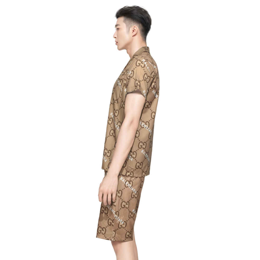 Gucci Brown Premium Quality Men's Logo-Print Short Sleeve Shirt & Shorts Combo-2