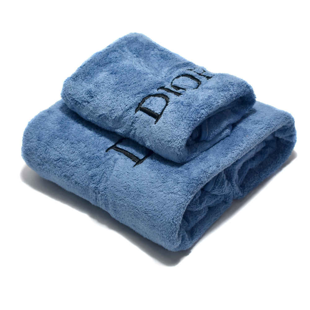 Dior Embroidered logo Blue Premium Towels - Set of 2-thumb-0