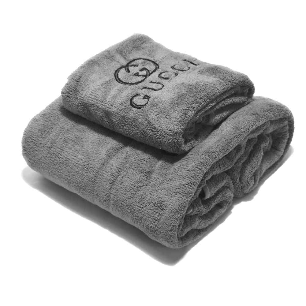 Gucci Embroidery logo Dark Grey Towels - Set of 2-thumb-0