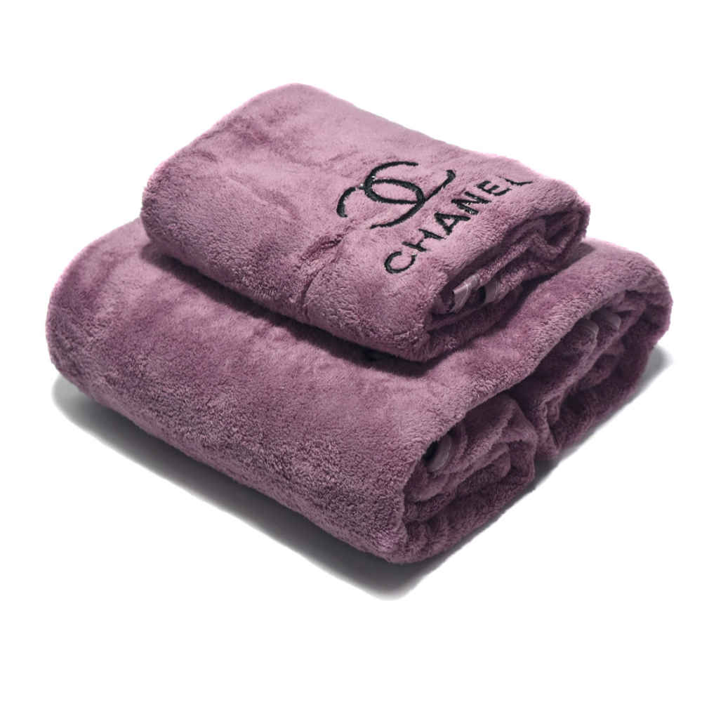 Chanel Embroidered logo Purple Towels - Set of 2-thumb-0