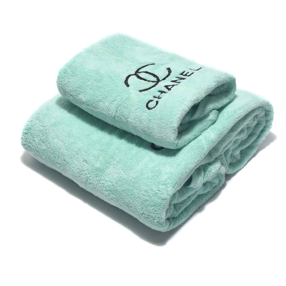 Chanel Embroidered logo Green Towels - Set of 2-thumb-0
