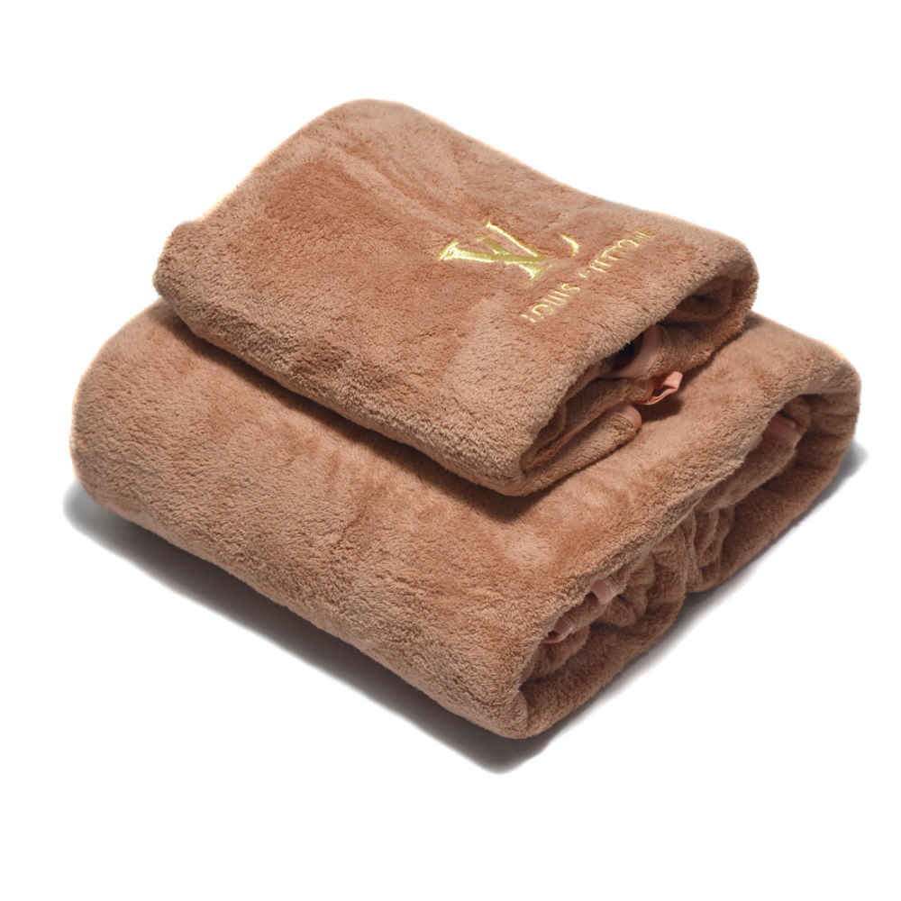 Louis Vuitton Embroidered logo Peach Towels - Set of 2-thumb-0
