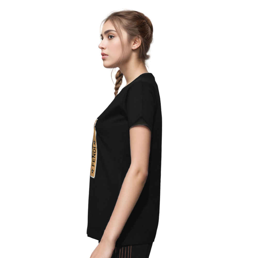 Fendi logo Print Black Premium Women T-shirt-thumb-2