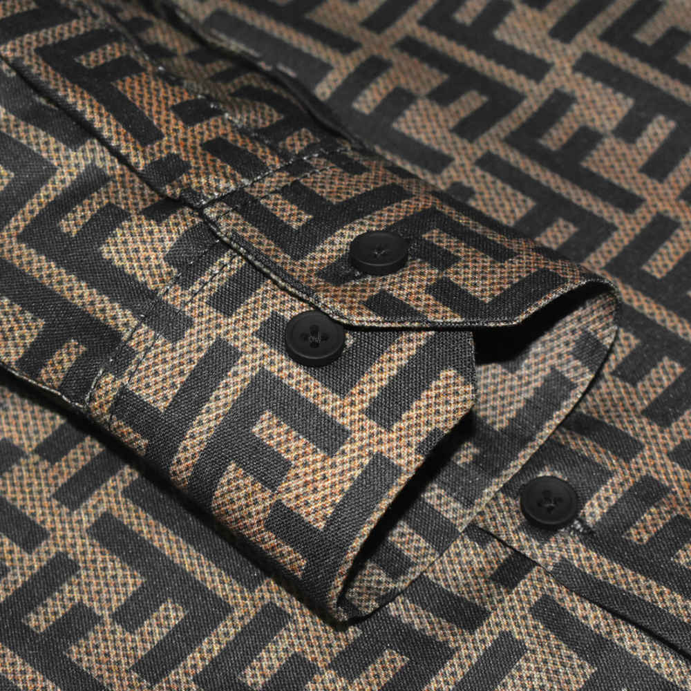 Fendi logo Print Brown Premium Cotton Shirt-5