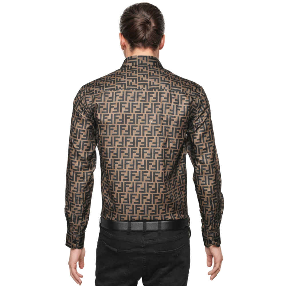 Fendi logo Print Brown Premium Cotton Shirt-1