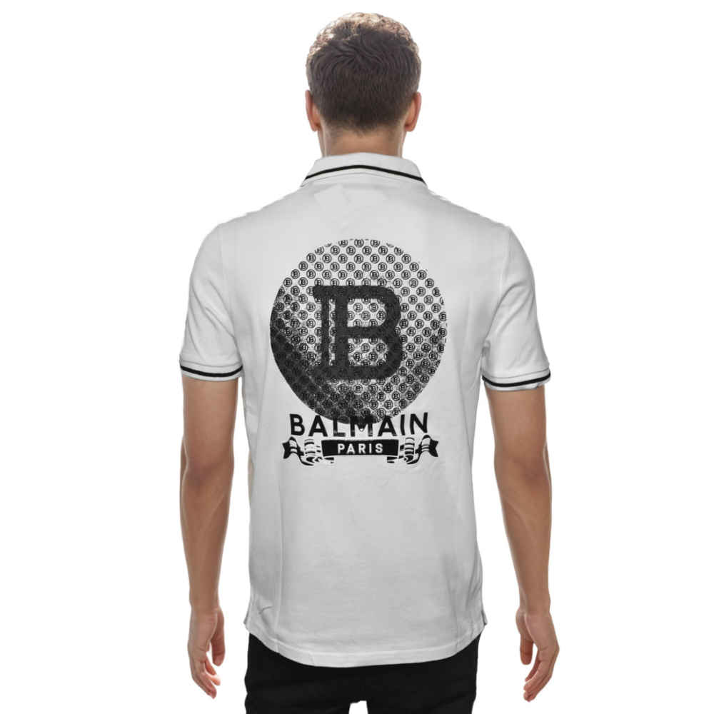 Balmain White Contrast Tipping Cotton T-shirt-thumb-1