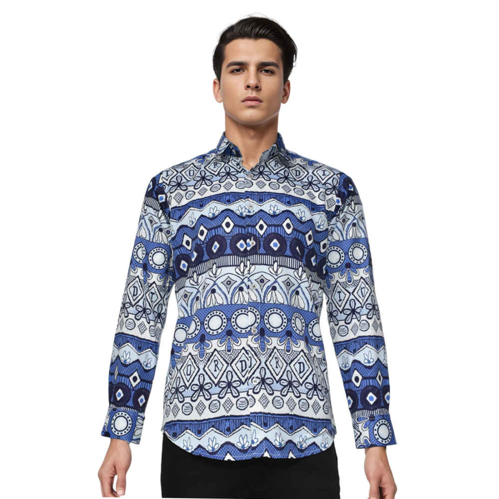 Christian Dior Blue Premium Printed Shirt-thumb-6