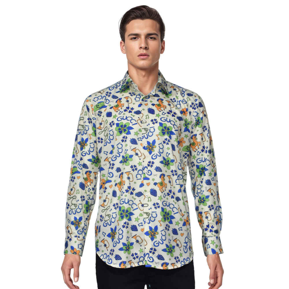 Gucci Cream Premium Printed Cotton Shirt-5