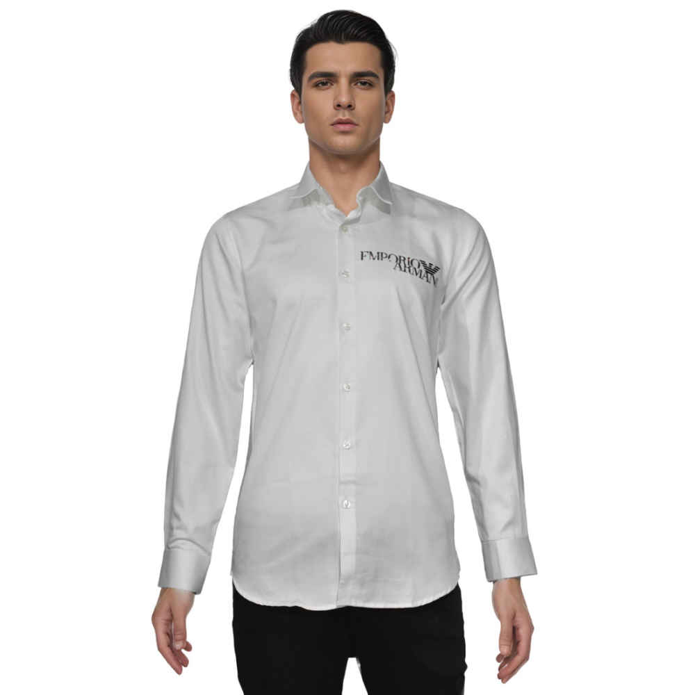 Emporio Armani logo Print White Cotton Shirt-6