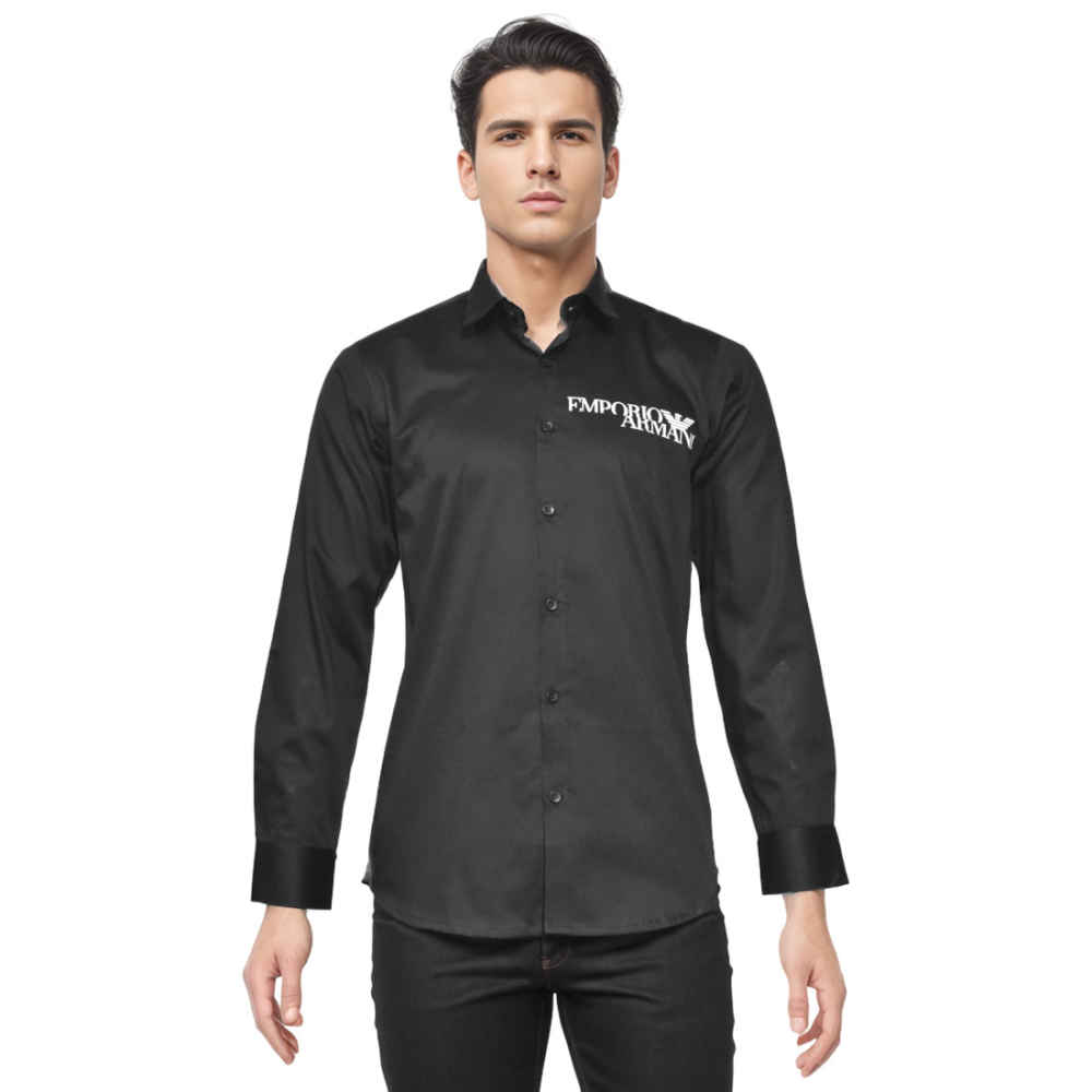 Emporio Armani logo Print Black Cotton Shirt-6