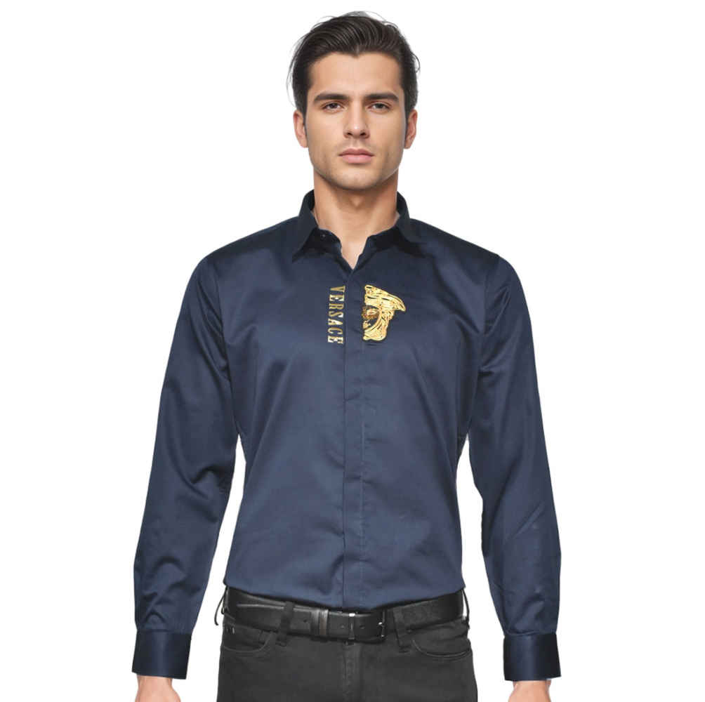 Versace Embroidered logo Navy Blue Shirt-thumb-0