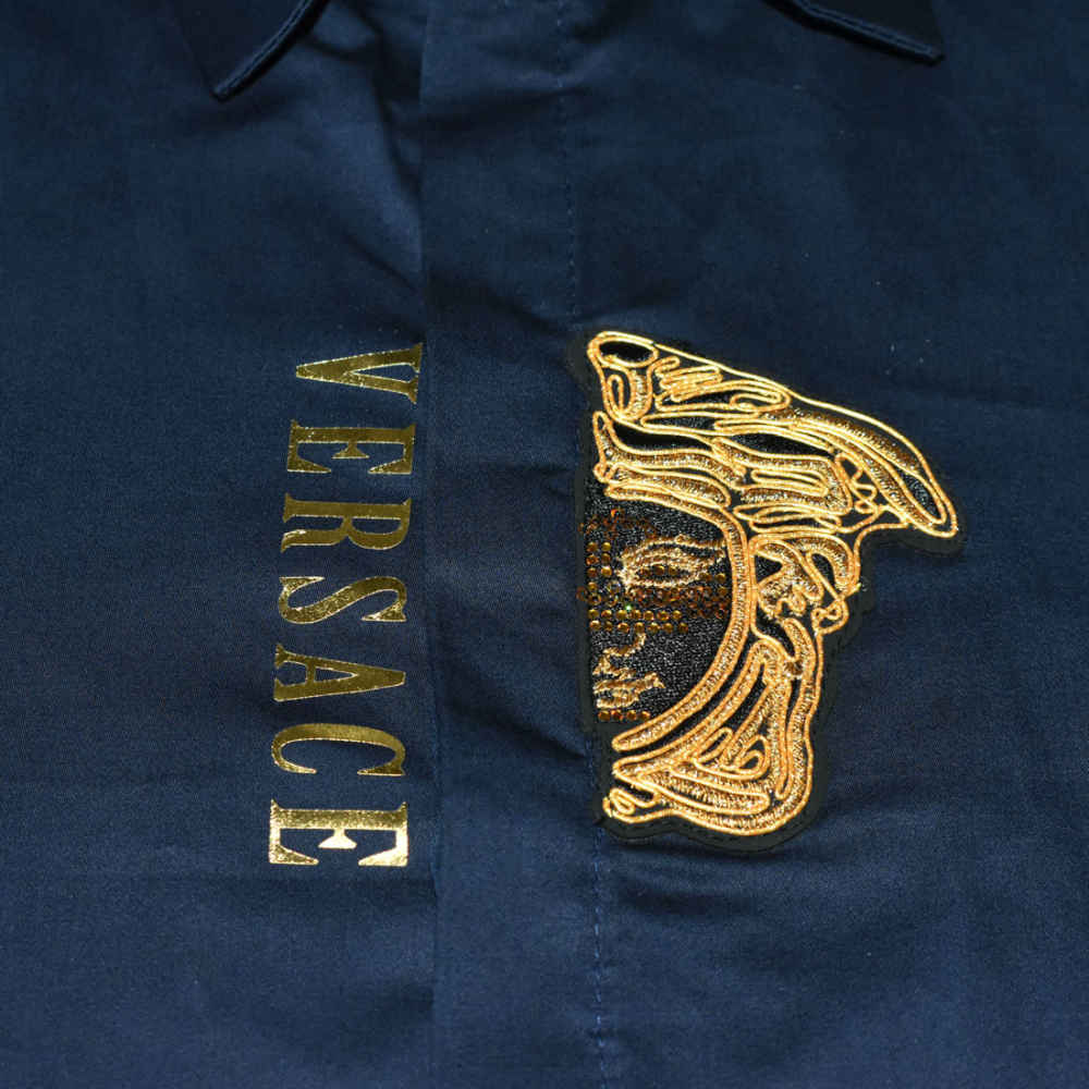 Versace Embroidered logo Navy Blue Shirt-thumb-3