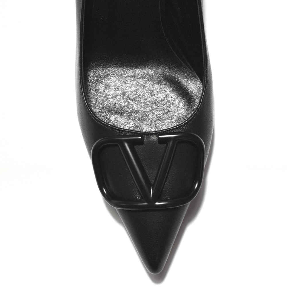 Valentino Black Leather V Logo Pumps Sandals-thumb-3