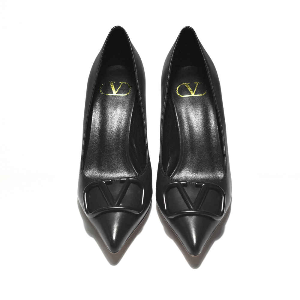 Valentino Black Leather V Logo Pumps Sandals-thumb-5