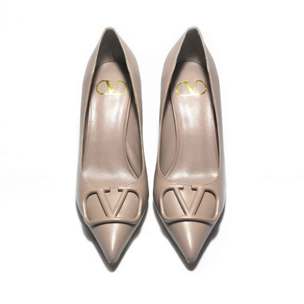 Valentino Dusty Rose Leather V Logo Pumps Sandals-5