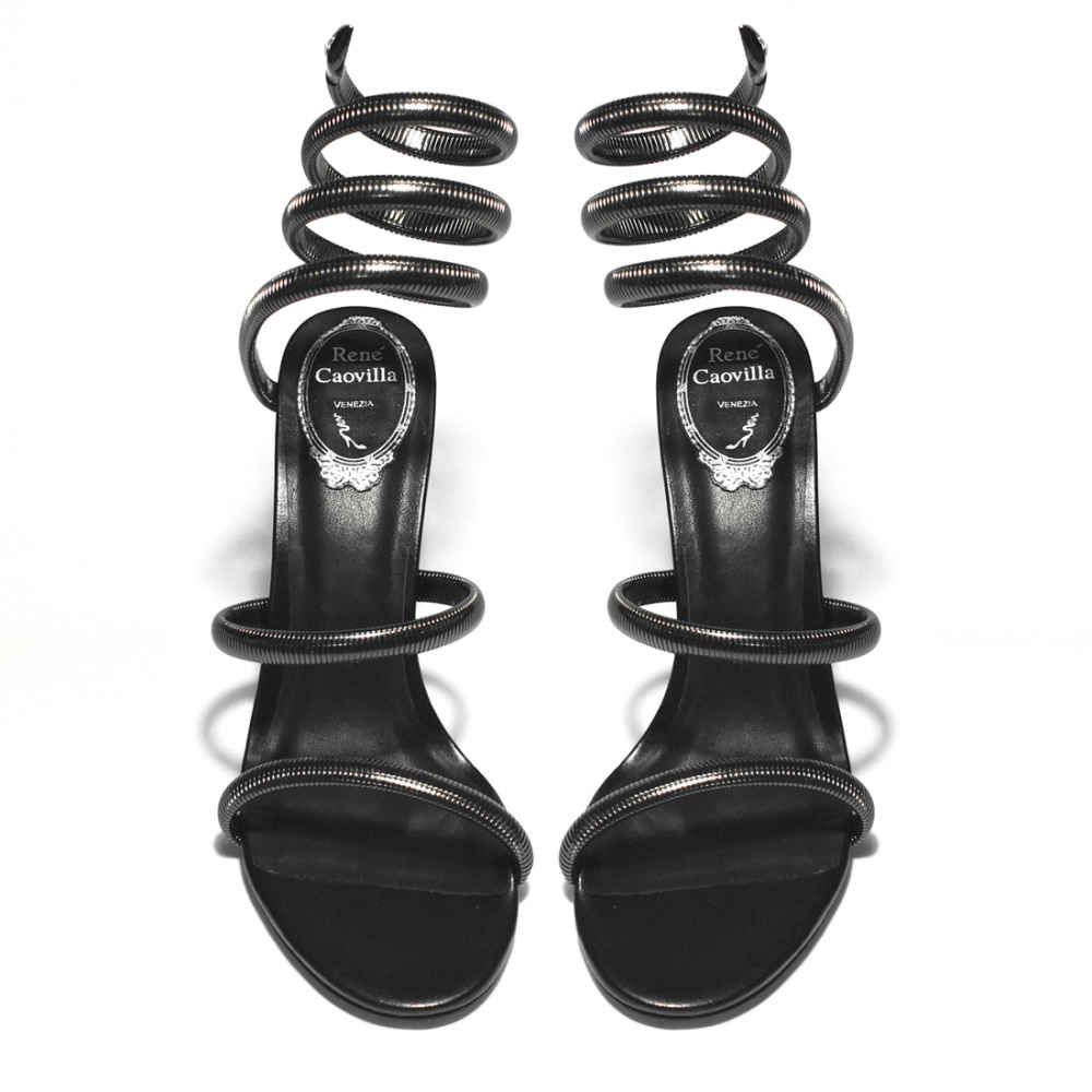 Rene Caovilla Cleo Crystal Black Heel Sandals-5