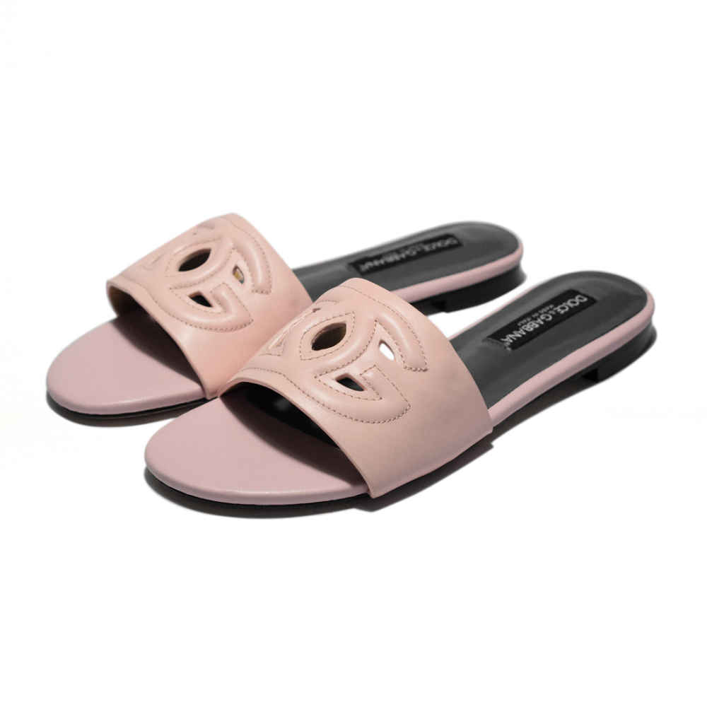 Dolce & Gabbana Pink logo Slides Flat Sandals-thumb-0