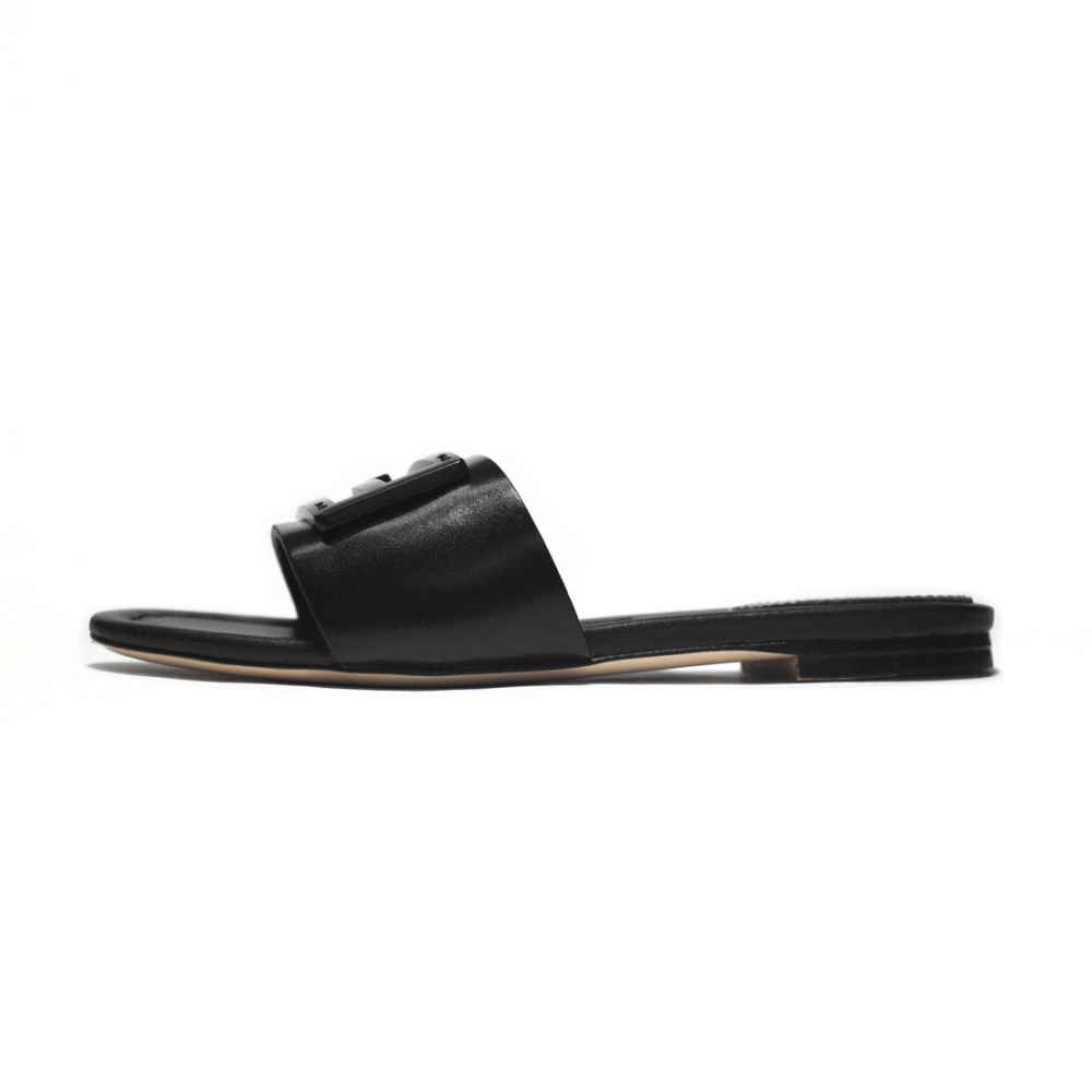 Fendi logo Black Premium Leather Flat Sandals-1