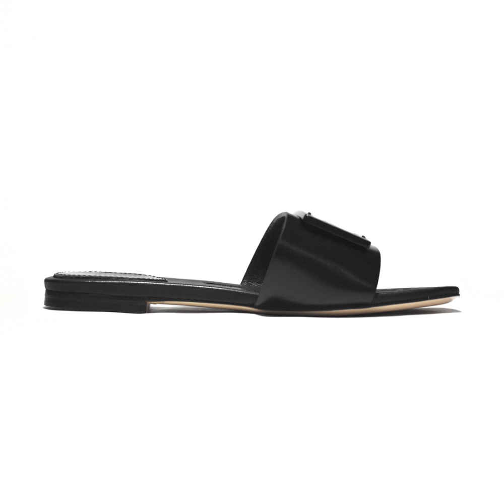 Fendi logo Black Premium Leather Flat Sandals-2