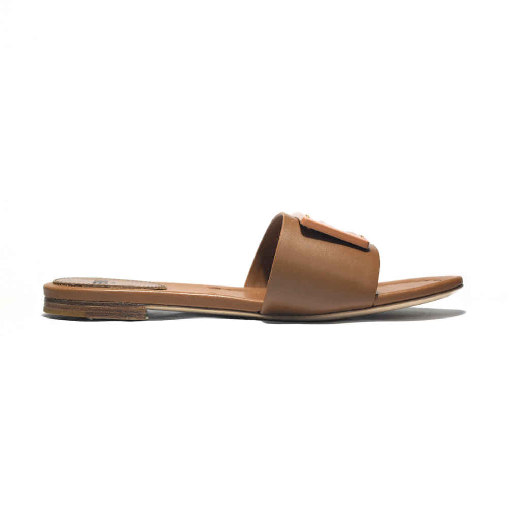 Fendi logo Brown Premium Leather Flat Sandals-thumb-2