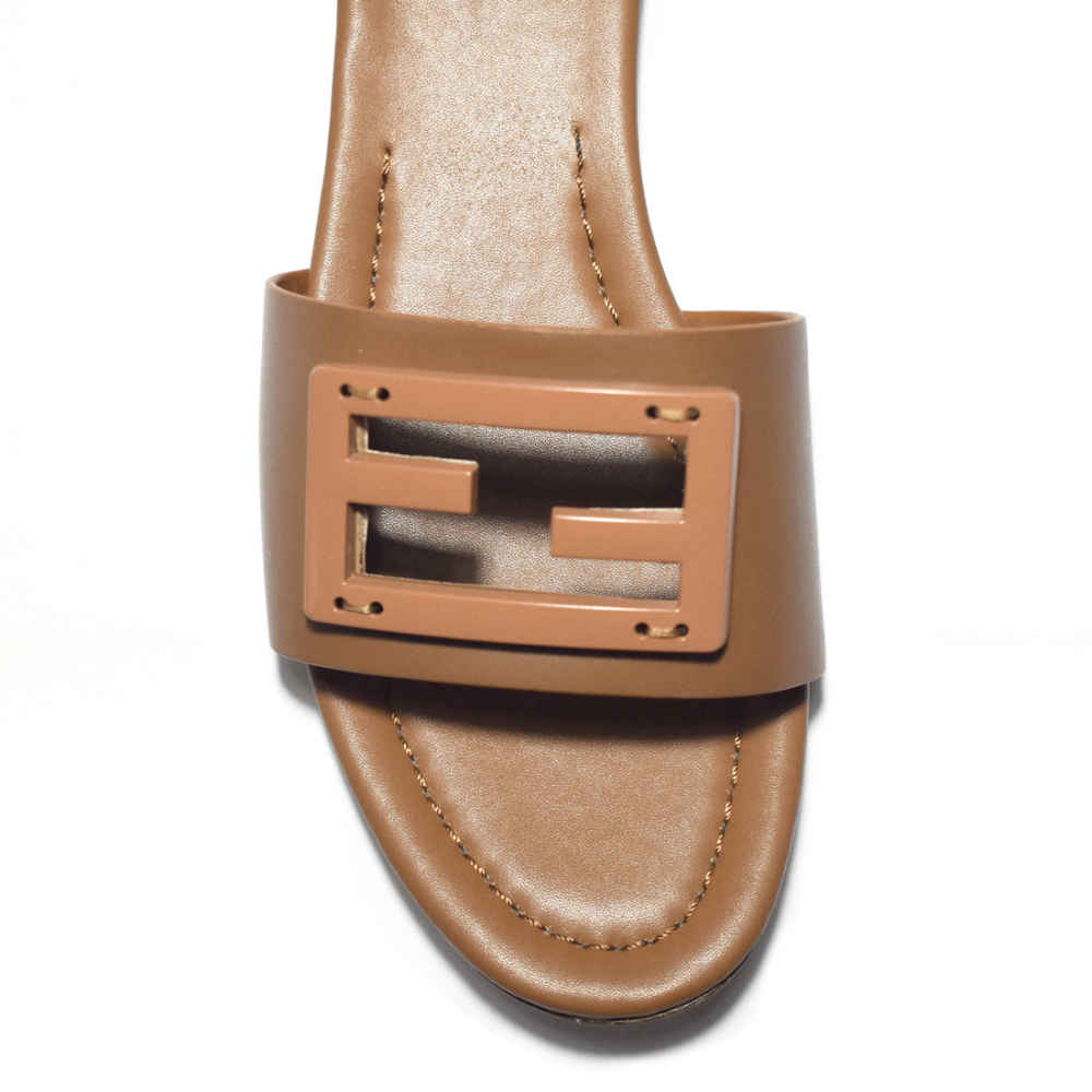 Fendi logo Brown Premium Leather Flat Sandals-thumb-3