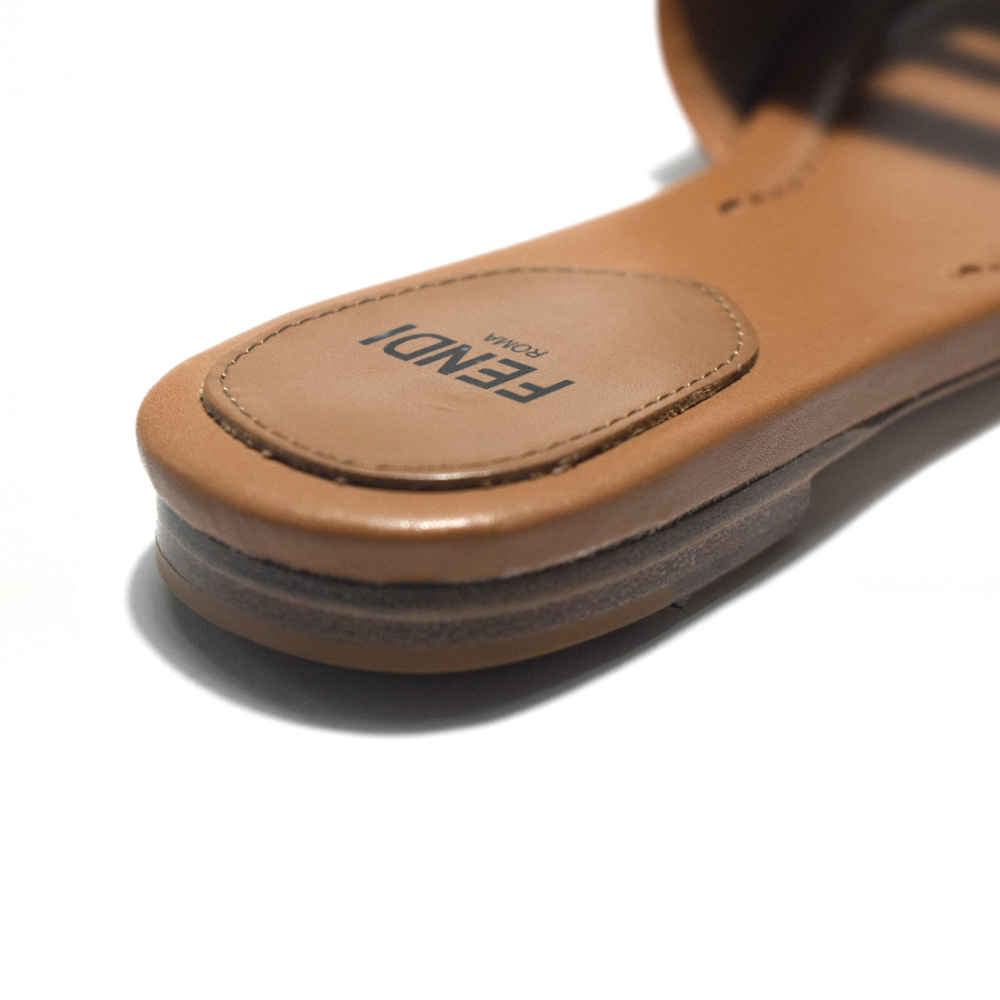 Fendi logo Brown Premium Leather Flat Sandals-thumb-4