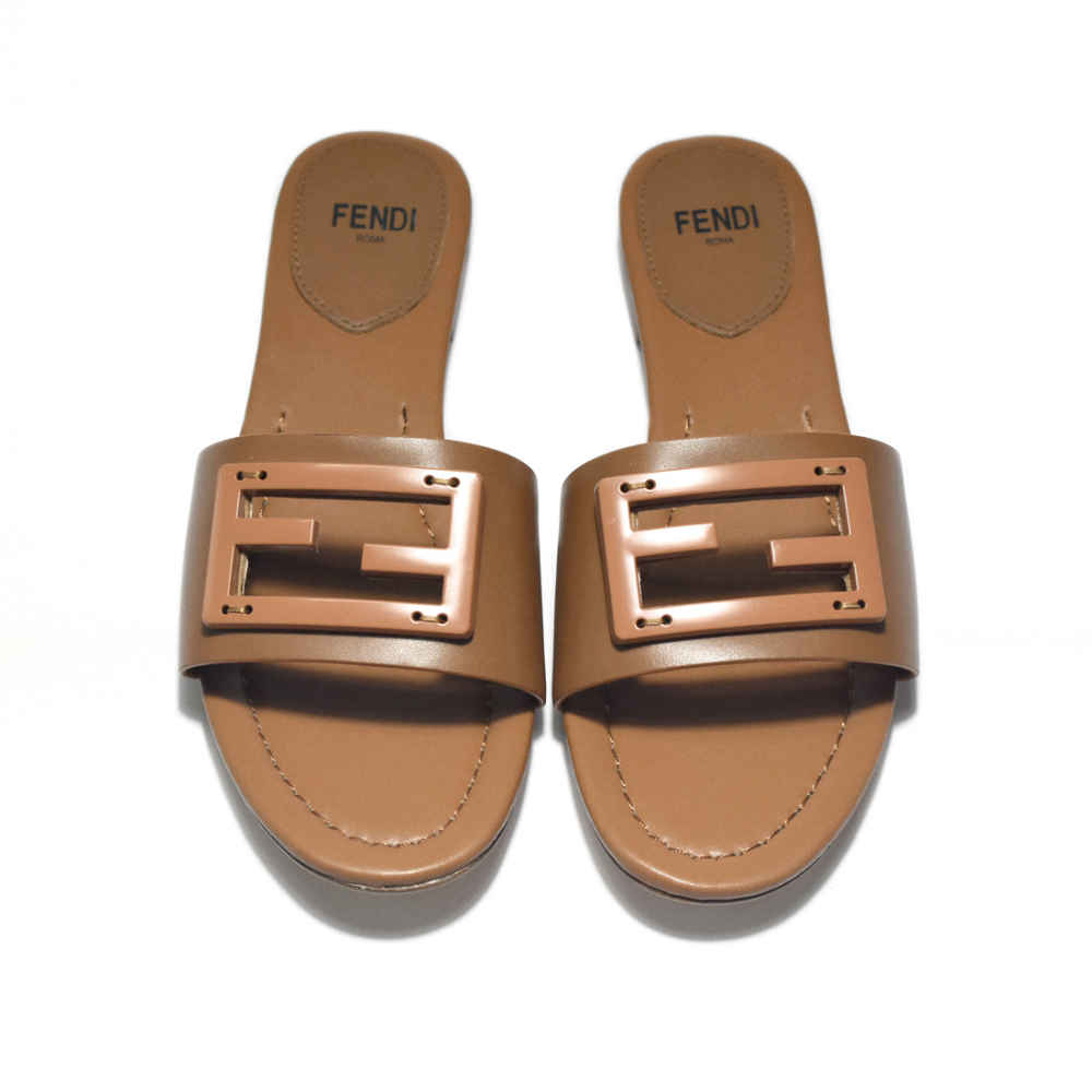 Fendi logo Brown Premium Leather Flat Sandals-thumb-5