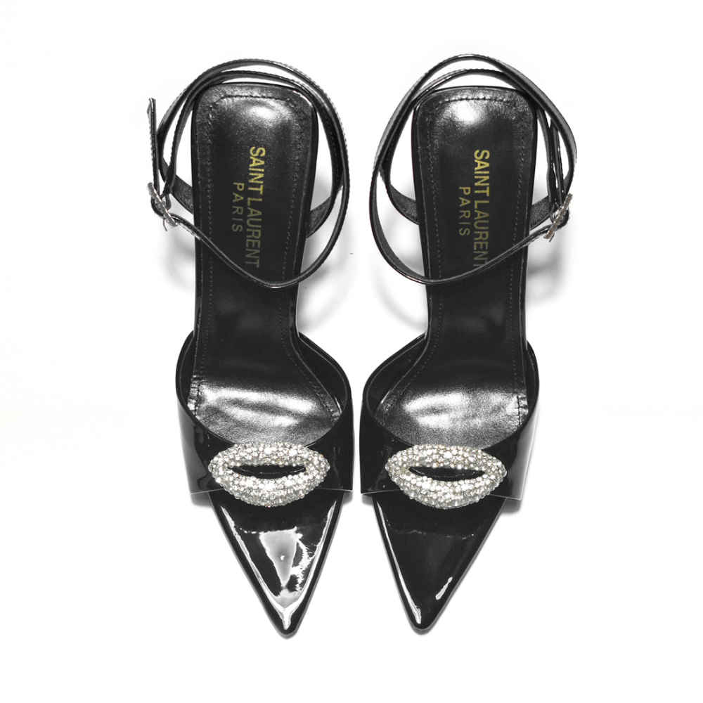 Saint Laurent Black Premium Leather Heel Sandals-5