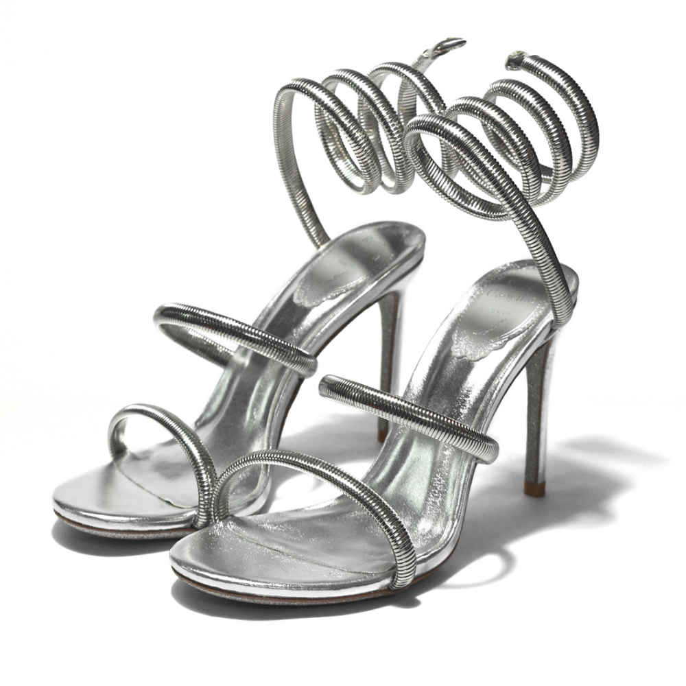 Rene Caovilla Cleo Crystal Silver Heel Sandals-thumb-0