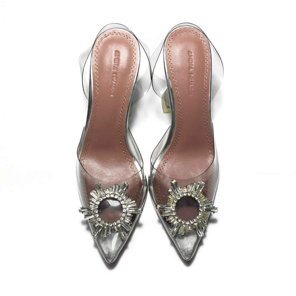 Amina Muaddi Silver Begum Sling Satin Sandals-5