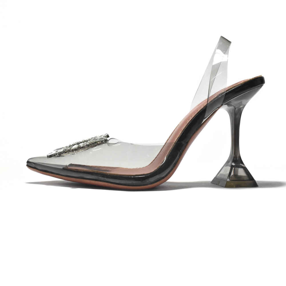 Amina Muaddi Black Begum Sling Satin Sandals-thumb-1