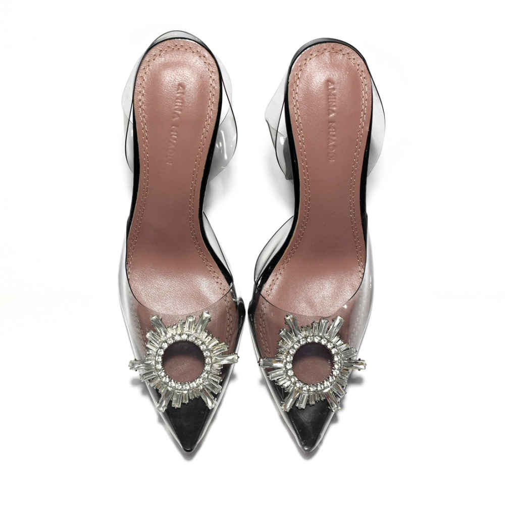 Amina Muaddi Black Begum Sling Satin Sandals-thumb-5