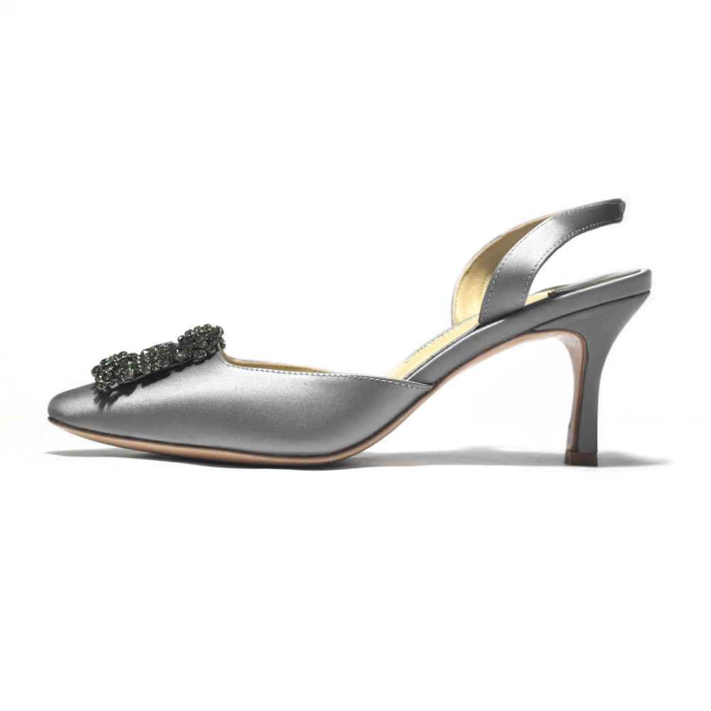 Manolo Blahnik Grey Premium Leather Heel Sandals-1