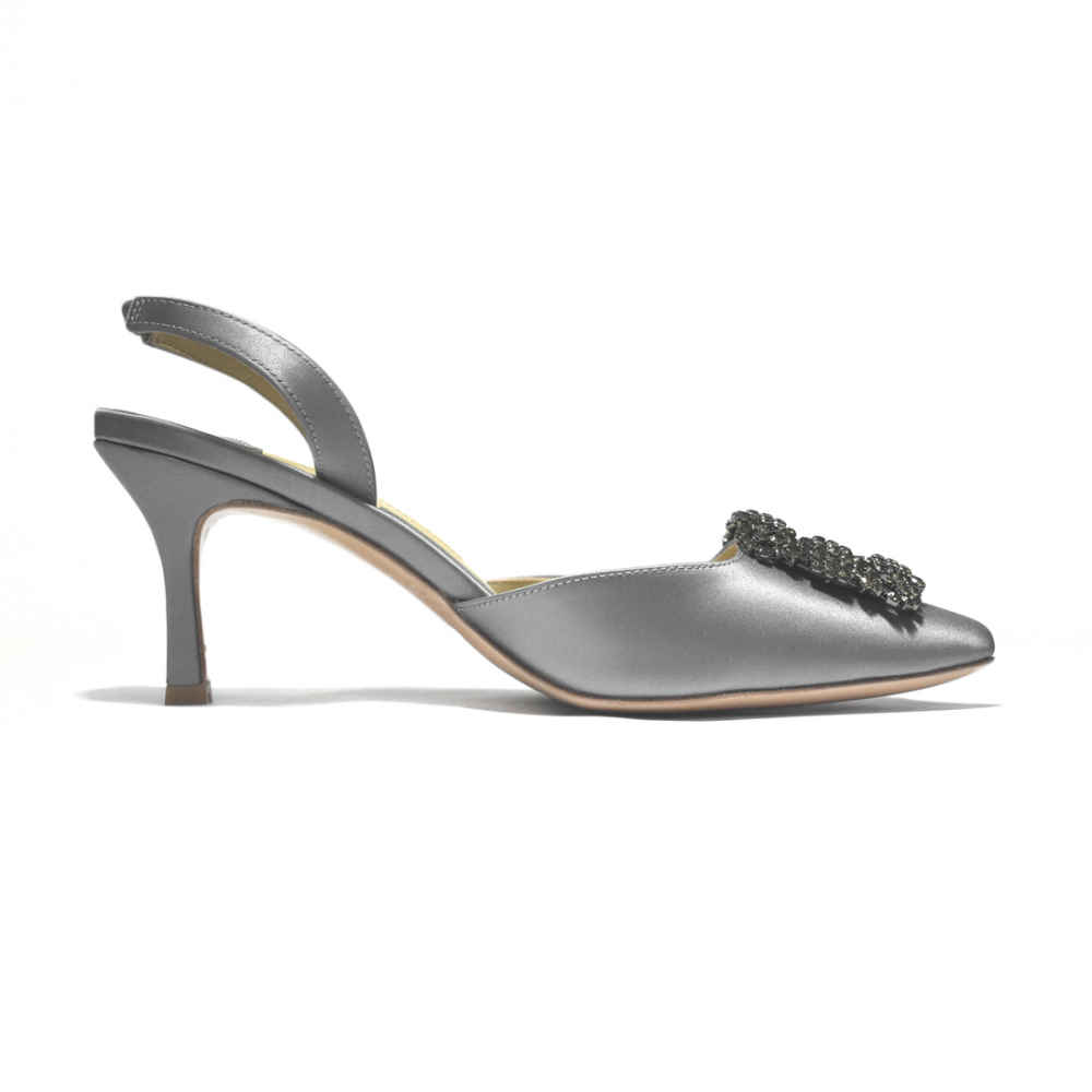 Manolo Blahnik Grey Premium Leather Heel Sandals-2