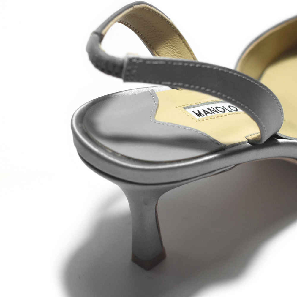 Manolo Blahnik Grey Premium Leather Heel Sandals-4