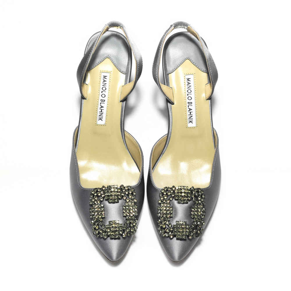 Manolo Blahnik Grey Premium Leather Heel Sandals-5